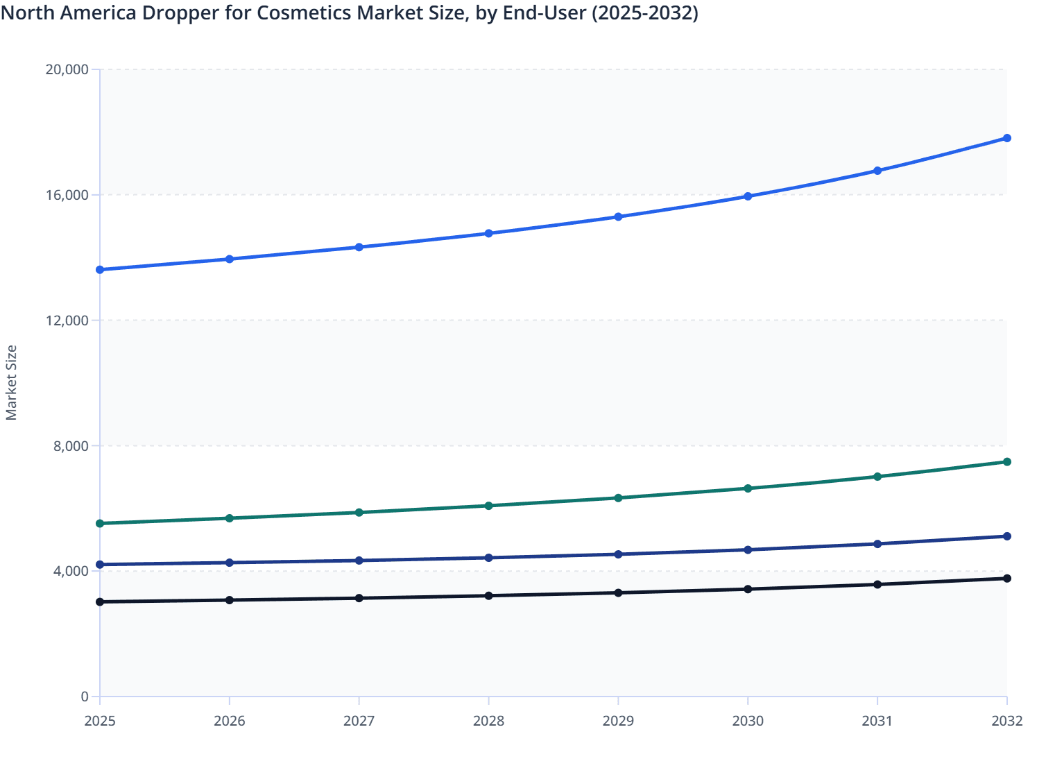 North America Dropper for Cosmetics Market Size, by End-User (2025-2032)