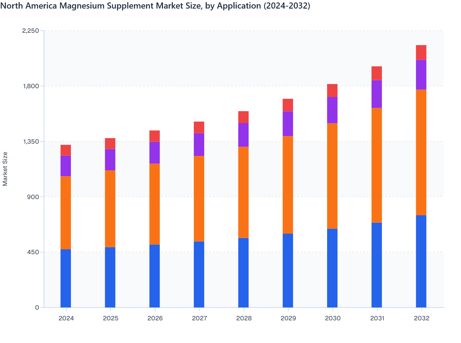 North America Magnesium Supplement Market Size, by Application (2024-2032)