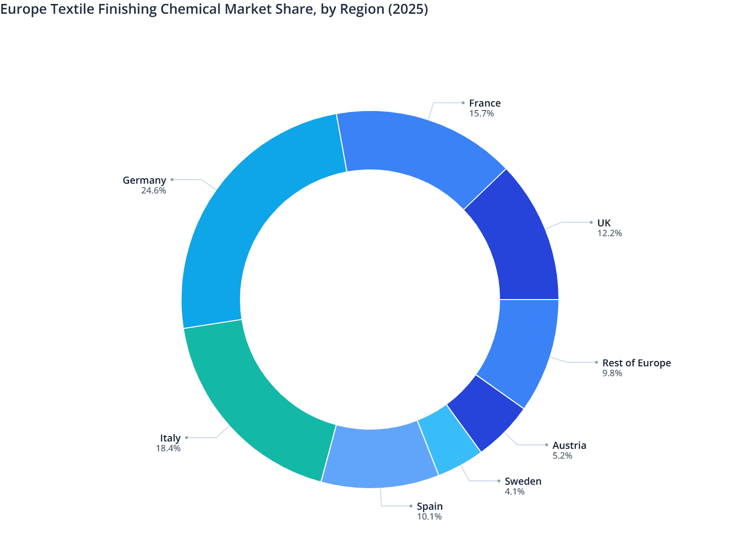 Europe Textile Finishing Chemical Market Share, by Region (2025)