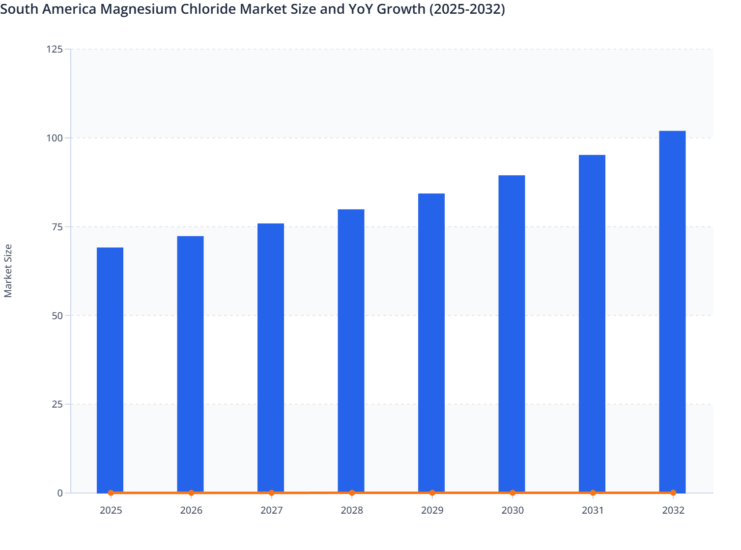 South America Magnesium Chloride Market Size and YoY Growth (2025-2032)