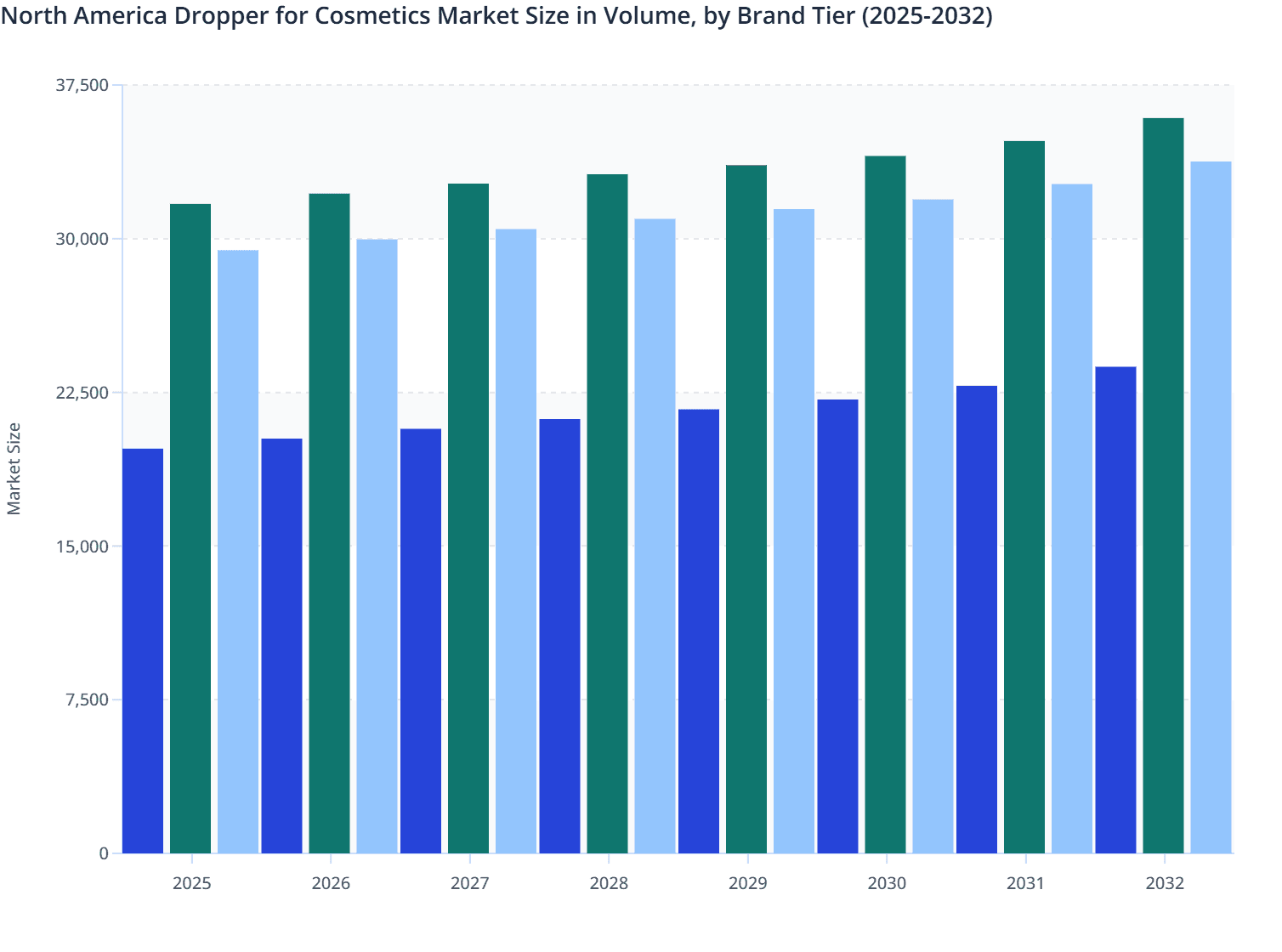 North America Dropper for Cosmetics Market Size in Volume, by Brand Tier (2025-2032)
